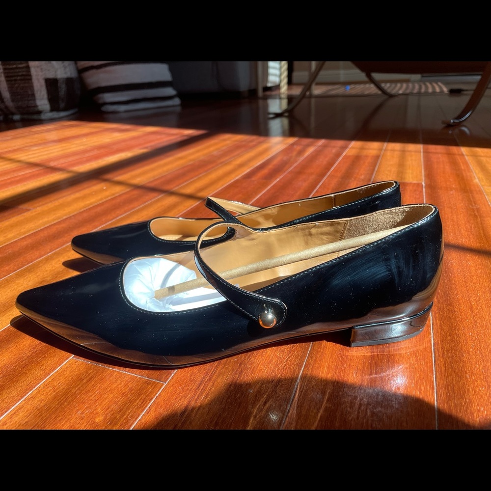 J Crew Black Patent Leather Mary Jane Flats Size 10.5